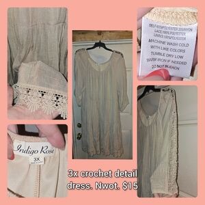 Indigo Rose Beige Crochet Detail Mini Dress